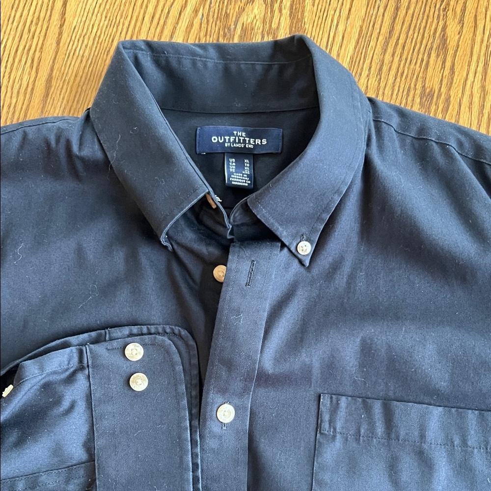 Lands' End Men's Black Button-Down Casual Shirt